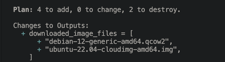 Результат выполнения terraform plan - создание двух ресурсов